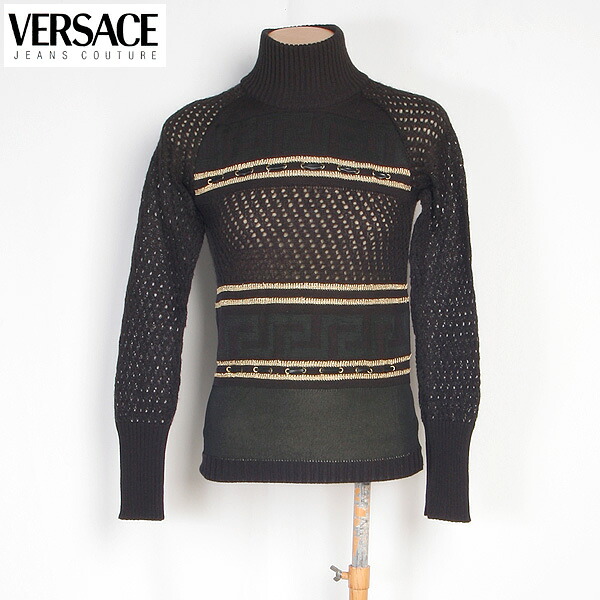 ヴェルサーチジーンズ VERSACE JEANS レディース トップス ニット セーター ライン入りシースルータートルネックニット ブラック/ゴールド CV7885 81509 900 (R49000/R51965)【送料無料】【smtb-TK】｜ガッツ ブランドショップ 33,777円
