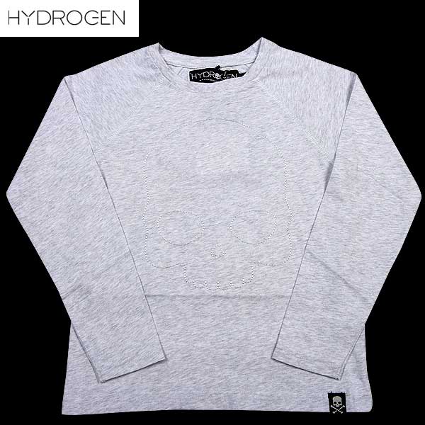 ハイドロ遺伝因子 HYDROGEN メンズ キッズ 赤ちゃん服 トップス ロンT 長袖 ロゴタイプ スカルステッチロゴ刺しゅう・裾ロゴタイプ引き舟付ロングプルオーバー 156008 015 14A (R11230)