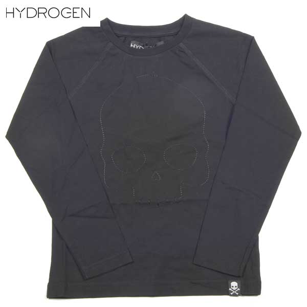ハイドロ遺伝因子 HYDROGEN メンズ キッズ 赤ちゃん服 トップス ロンT 長袖 ロゴタイプ スカルステッチロゴ刺しゅう・裾ロゴタイプ引き舟付ロングプルオーバー 黒系 黒いこと 156008 007 14A (R11230)