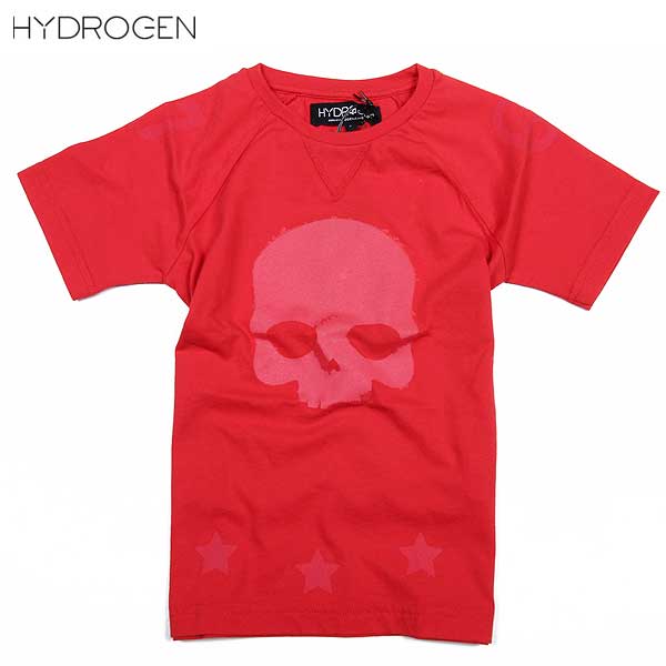 ハイドロゲン HYDROGEN メンズ キッズ 子供服 トップス Tシャツ 半袖 ロゴ 男児/女児着用可 擦れ加工スカル/スターロゴプリント・バックナンバリングロゴ付Tシャツ ユニセックス 男女兼用162002 002 DB15S (R16200)｜ガッツ ブランドショップ