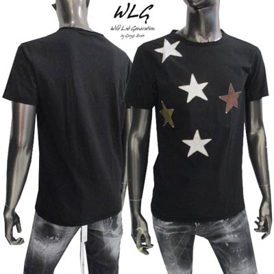 ダブリューエルジー バイ ジョルジオブラット WLG by GIORGIO BRATO メンズ トップス 半袖 Tシャツ マルチカラースターパッチ付きコットンTシャツ ブラック TSWLG114 NERO/METAL 15A (R25920)【送料無料】【smtb-TK】