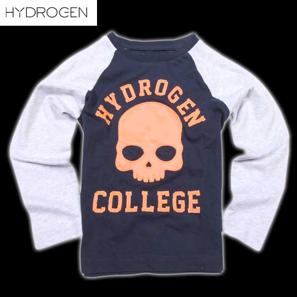 ハイドロゲン HYDROGEN キッズ 子供服 トップス カットソー トレーナー スウェット 長袖 ロンT スカルロゴワッペン・ツートーンロングスリーブTシャツ 紺ブルー/灰色 オレンジ ユニセックス男女兼用 146016 306 (R14700)