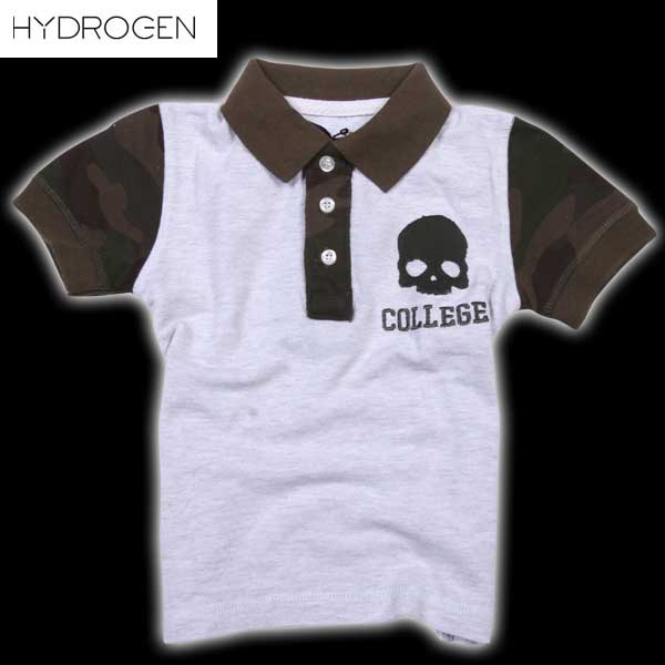 ハイドロゲン HYDROGEN キッズ 子供服 トップス ポロシャツ 半袖 首元/袖口カモ柄・スカル/COLLEGE刺繍ロゴ半袖ポロシャツ グレー/ブラウン/カモフラージュ 146014 015 DB (R16800)