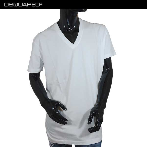 ディースクエアード DSQUARED2 メンズ トップス Tシャツ 半袖 カットソー ロゴ バックDSQUARED2ロゴ/マルチカラーランゲージ付きVネックTシャツ ホワイト 色違い(ブルー)あり S74GD0198 S20694 100 71S (R27000)【送料無料】【smtb-TK】