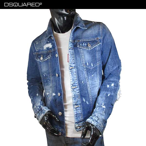 ディースクエアード DSQUARED2 メンズ アウター ジャケット デニムジャケット ロゴ クラッシュデストロイ加工・ボタン刻印付デニムジャケット ネイビー S71AM0808 S30342 470 71S 【送料無料】【smtb-TK】