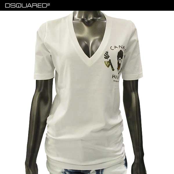 ディースクエアード DSQUARED2 レディース トップス Tシャツ 半袖 ロゴ チェスト部分DSQUARED2ロゴプリント付VネックTシャツ 白 S75GC0866 S22427 100 (R27000)【送料無料】【smtb-TK】|ガッツ ブランドショップ