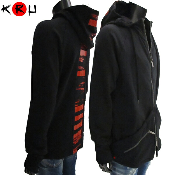 クルー KRU メンズ パーカー フーディ バックレッドライン・ジップポケット付きジップアップパーカー ブラック RODNEY ST 10 BK 71A【送料無料】【smtb-TK】｜ガッツ ブランドショップ 42,120円