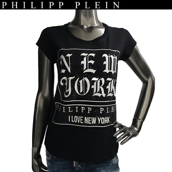 フィリッププレイン PHILIPP PLEIN レディース トップス　Uネック 半袖 Tシャツ　ラインストーンロゴ入り　✨キラキラ✨　✨ 黒　ブラック A17C WTK0314 PJY002N 02 71A (R59800)【送料無料】【smtb-TK】｜ガッツ ブランドショップ
