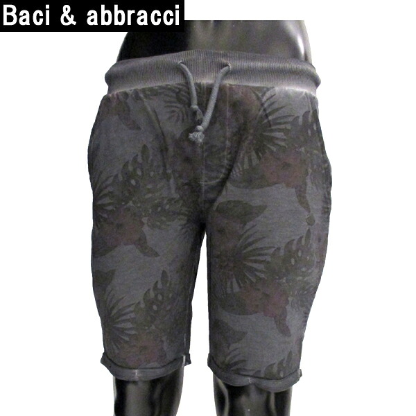 バッチアンドアブラッチ Baci&Abbracci メンズ パンツ ボトムス ハーフパンツ フラワー柄・ロゴプレート付きハーフパンツ グレー 灰色 18SU BAM3004 SMOKE (R23800) 81S【送料無料】【smtb-TK】
