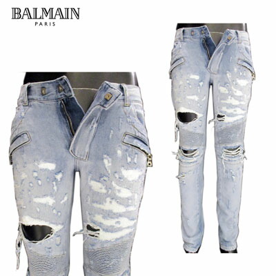 BALMAIN バルマン バイカーデニム28 ダメージ クラッシュ加工 ジーンズ BALMAIN バルマン バイカーデニム28 ダメージ クラッシュ加工 ジーンズ