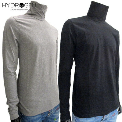 ハイドロゲン HYDROGEN メンズ トップス ロンT 長袖 ロゴ 2color バックロゴ・スタープリント付きハイネックロングTシャツ 黒/グレー 81A-230006 163 / 007 81A (R29160)【送料無料】【smtb-TK】