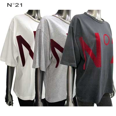 ヌメロヴェントゥーノ N°21 レディース トップス Tシャツ 半袖 ロゴ 3color フロントN°21ビッグロゴ・ネックラインストーン入りTシャツ 白/グレー/黒 F091 4157 1101/8993/9000 81A (R38000)【送料無料】【smtb-TK】|ガッツ ブランドショップ