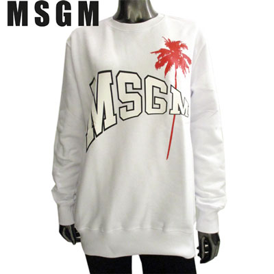 エムエスジーエム MSGM レディース トップス 流汗 調教師 ロゴタイプ ユニ一発やる可 MSGMビッグロゴプリント・ヤシの木刷り上げる付き添い人流汗 白いこと MDM161 299 01 19S (R36800)【貨物輸送無料】【smtb-TK】