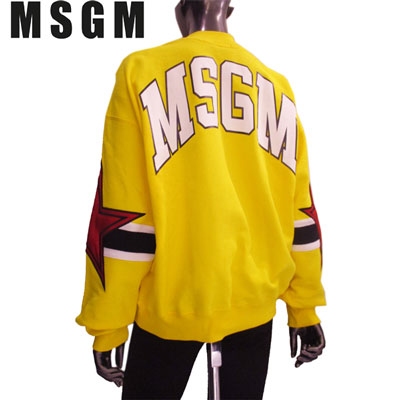 エムエスジーエム MSGM レディース トップス スウェット トレーナー ロゴ ユニセックス可 MSGMバックロゴ・エルボースター付スウェット イエロー MDM86Y 299 06 19S (R52380/R58200)【送料無料】【smtb-TK】｜ガッツ ブランドショップ