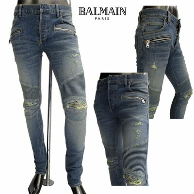 balmain バルマン　バイカー　デニム　ブリーチ加工 BALMAIN（バルマン）SLIM BIKER JEANS (スリム ストレッチ
