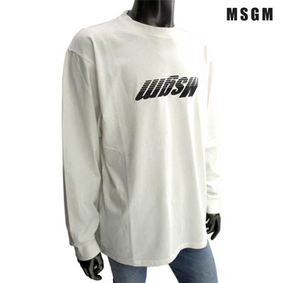 エムエスジーエム MSGM メンズ トップス ロンT ロゴ MSGMロゴ・ネック部分ヨレ加工ロングスリーブTシャツ ホワイト MM161L 195797 01 (R25300/R32000) 91A【送料無料】 【smtb-TK】｜ガッツ ブランドショップ