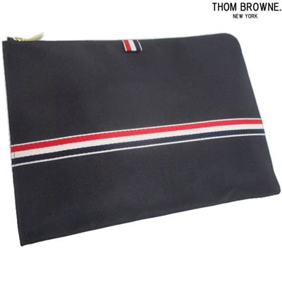 トム赤銅色 THOM BROWNE メンズ 鞄 御徒面子 クラッチペダル御徒面子 ユニ一発やる可 トリコロールライン・ジップロゴ目じるしクラッチペダル御徒面子 ダークネイビー 黒いこと MAC081A 05322 001 (R107800)  02S 春夏 【貨物輸送無料】 【smtb-TK】