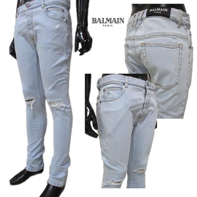 バルマン　ホワイトデニム Biker jeans in white denim white white - Men | BALMAIN