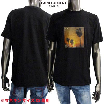 サンローランパリ SAINT LAURENT PARIS メンズ トップス Tシャツ 半袖 ロゴ ダメージ加工/裾カットオフデザイン・サンセット転写プリント付きTシャツ ブラック 646354 Y36AC 1068 (R47300) 121 春夏【送料無料】 【smtb-TK】|ガッツ ブランドショップ
