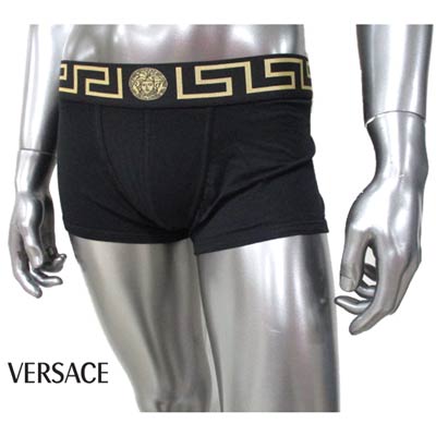 ヴェルサーチ VERSACE メンズ 下着類 アンダー御召しもの ボクサーズボン下 ロゴタイプ 酉の方角予防医学分け取りグレカ柄/メデューサロゴ付ボクサーズボン下 黒いこと 金10026 A232741 A80G (R8800/R12100)  121 春夏【貨物輸送無料】 【smtb-TK】