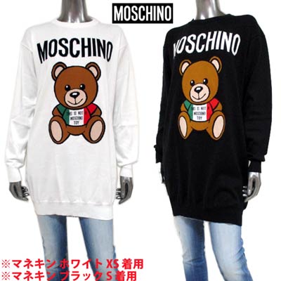 モスキーノ MOSCHINO レディース トップス 編み物 衣装 ロゴタイプ 2color MOSCHINO BEARビッグロゴタイプ付ライトニットワンピース 白/黒 A0485 0502 1002/1555 (R111100)  121 春夏【貨物輸送無料】 【smtb-TK】