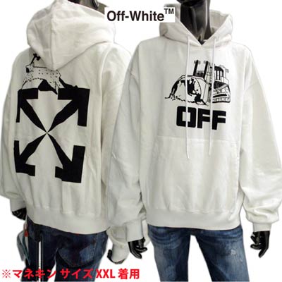 オフホワイト OFF-WHITE メンズ トップス パーカー フーディー ロゴ フロントショベルカープリント・バックヒューマンアローロゴプリント付きパーカー ホワイト OMBB037R 21FLE009 0110 (R67100) GB121 春夏【送料無料】 【smtb-TK】｜ガッツ ブランドショップ