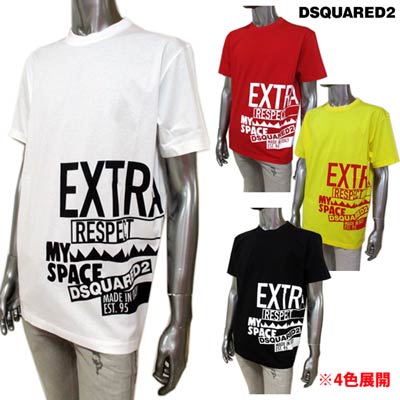 お歳暮 楽天市場 ディースクエアード Dsquared2 メンズ トップス Tシャツ 半袖 ロゴ 4color レフトサイドランゲージロゴ Dsquared2ロゴプリント付tシャツ 白 黒 赤 黄色 S71sd1022 S 100 900 314 174 R 121 21年春夏新作 送料