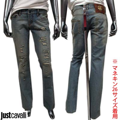 ジャストカバリ JUST CAVALLI レディース ボトムス デニムパンツ ジーンズ JCロゴ・ダメージ加工・ボタン部分ロゴ刻印入りデニムパンツ ブルー SO60BF 82450 700 (R39800) 【送料無料】【smtb-tk】 8A｜ガッツ ブランドショップ