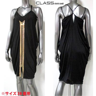 クラスロベルトカバリ Class フロントジップ部分装飾デザイン Cロゴ刻印ジップ付きドレスワンピース 送料無料 Roberto Cavalli フロントジップ部分装飾デザイン Cロゴ刻印ジップ付きドレスワンピース クラスロベルトカバリ Class Roberto ワンピース Cavalli 新品即決