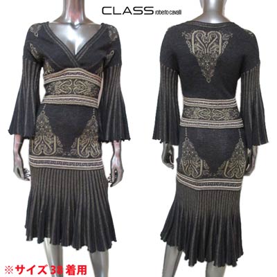 クラスロベルトカバリ Class Roberto Cavalli レディース トップス アウター ワンピース 袖口/裾部分フレアデザイン・マルチ柄ライトニットワンピース グレー 09A CD773 827 (R168000) GT10S 【送料無料】 【smtb-TK】｜ガッツ ブランドショップ