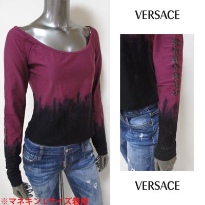ヴェルサーチ VERSACE レディース トップス ロンT 長袖 ロゴ グラデーションカラー・スリーブ/袖口/バックロゴ付きロングTシャツ ピンク GY7720 25327 002 (R39800) 3A 【送料無料】 【smtb-TK】｜ガッツ ブランドショップ