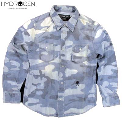 ハイドロゲン HYDROGEN キッズ トップス カジュアルシャツ カモ柄胸ポケット・スカル付きコットンカジュアルシャツ ネイビー 152524 400 (R23760) 【送料無料】【smtb-tk】 DB14A｜ガッツ ブランドショップ