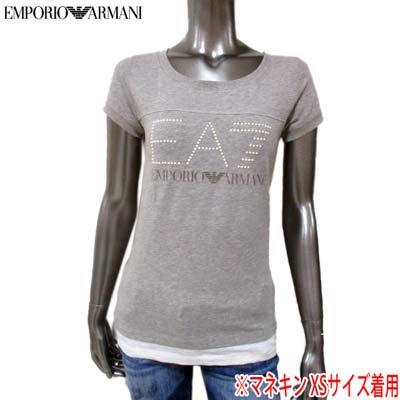 エンポリオアルマーニ EMPORIO ARMANI レディース トップス Tシャツ 半袖 フロントラインストーンEA7ロゴ/イーグルロゴ付きラウンドネックコットンTシャツ グレー 283620 4P201 01449 (R12800) 【送料無料】【smtb-tk】 14S｜ガッツ ブランドショップ