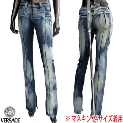 ヴェルサーチ VERSACE レディース ボトムス デニムパンツ ジーンズ メデューサ/VERSACEロゴ・ムラ染め・ダメージ加工・ジップスリット入りデニムパンツ ブルー JV6010 20868 70青 0 (R43800) 【送料無料】【smtb-tk】 5S｜ガッツ ブランドショップ