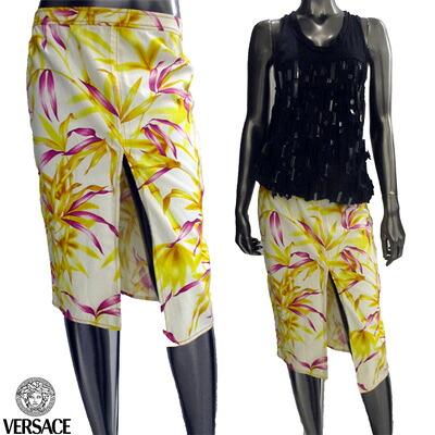 ヴェルサーチ(VERSACE) レディース スカート ボトムス フロントスリット入り花柄スカート イエロー 黄色 白 ホワイト ピンク 011GVSK D00100 (R59800) 【送料無料】 【smtb-TK】｜ガッツ ブランドショップ