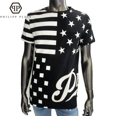 フィリッププレイン PHILIPP PLEIN メンズ Tシャツ 半袖 トップス スター/ライン・PP/PHILIPP PLEINロゴ入りラウンドネックTシャツ ブラック 色違い(グレー/白)あり MTK0138 PJY002N 02 black (R74520) 【送料無料】【smtb-tk】 71S｜ガッツ ブランドショップ