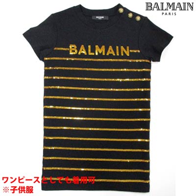 バルマン BALMAIN レディース キッズ ちびっ子服 トップス ティーシャツ ロゴタイプ ※衣裳としても着付ける可 スパンコール間借り人柄/BALMAINロゴタイプかざり付ける付ティーシャツ 黒いこと 601021 OB690 930 (R58300)  121 春夏【貨物輸送無料】 【smtb-TK】