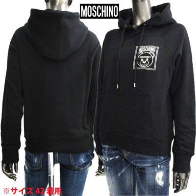 モスキーノ MOSCHINO レディース トップス パーカー フーディー ロゴ チェスト部分MOSCHINO BEARロゴ刺繍付パーカー ブラック A1709 5527 4555 (R63800) ET121 2021年春夏新作