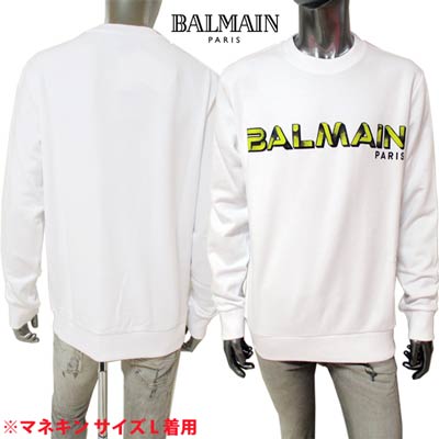 バルマン BALMAIN メンズ トップス スウェット トレーナー ロゴ BALMAINポップロゴプリント付きスウェット ホワイト WH1JQ040 B139 GDV (R91300) 122 秋冬【送料無料】 【smtb-TK】