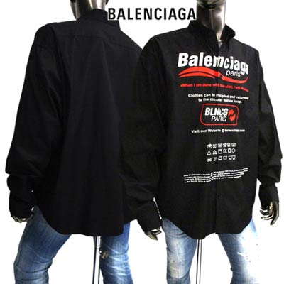 BALENCIAGA ワークシャツ 黒 ロゴ入り Balenciaga Men's All Over Logo Short Sleeve Shirt in Black