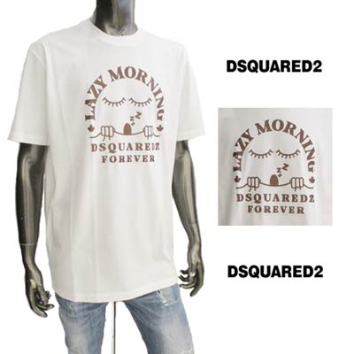 ディースクエアード DSQUARED2 メンズ トップス Tシャツ 半袖 ロゴ カットソー LAZYMORNINGプリント・DSQUARED2Tシャツ ホワイト S74GD0860 S23009 100(R40700) 122 秋冬【送料無料】 【smtb-TK】|ガッツ ブランドショップ