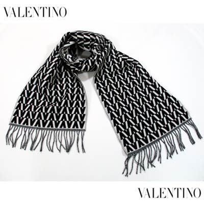 極美品✨VALENTINO ロゴ　リバーシブル　千鳥柄　グレー系　マフラー 極美品✨VALENTINO ロゴ リバーシブル 千鳥柄 グレー系 マフラー