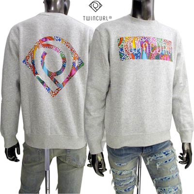 ツイン長い巻き毛 TWINCURL メンズ トップス 汗水 調教師 ロゴタイプ フロントマルチカラーアートボックスロゴ・バックマルチカラーロゴマーク付汗水 薄墨色 TW262 ABSTRAC OXF (R26400)  TI122 秋冬【貨物輸送無料】 【smtb-TK】