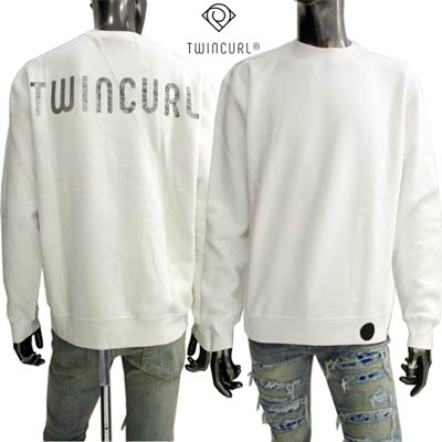 ツイン長い巻き毛 TWINCURL メンズ トップス 汗水 調教師 ロゴタイプ 肩肉分け取りTWINCURLロゴタイプ・裾ラバーロゴ・バックシルバーロゴプリント付裏起毛汗水 白いこと TW262 PURE WHITE (R22000)  TI122 秋冬【貨物輸送無料】 【smtb-TK】