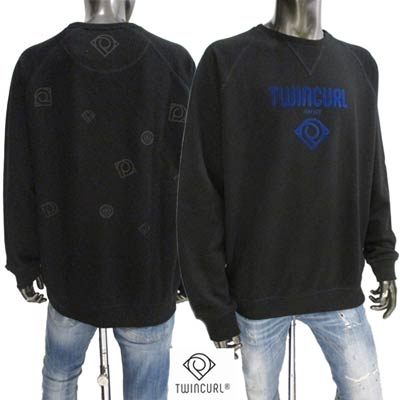 ツインカール TWINCURL メンズ トップス スウェット トレーナー ロゴ 前Vガゼット・フロントパイル地TWINCURLロゴ付きスウェット ブラック TW495 ELECTRIC BLACK (R27500) 122 秋冬【送料無料】 【smtb-TK】｜ガッツ ブランドショップ