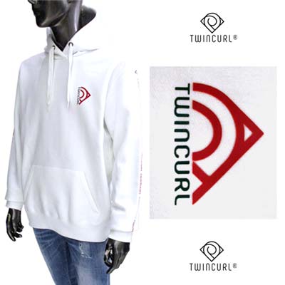 ツインカール TWINCURL メンズ パーカー フーディー トップス チェスト部分ハーフロゴ・スリーブ部分TWINCURLロゴライン入りパーカー ホワイト TW443 WHITE (R36300) 122 秋冬【送料無料】 【smtb-TK】