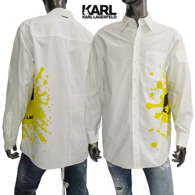 カールラガーフェルド KARL LAGERFELD メンズ トップス シャツ 長袖 ロゴ サイド・バックネックSMILEYWORLDコラボロゴ入り 長袖シャツ 白 221W1686 100 WHITE(R29000) 221 2022年春夏新作【送料無料】 【smtb-TK】