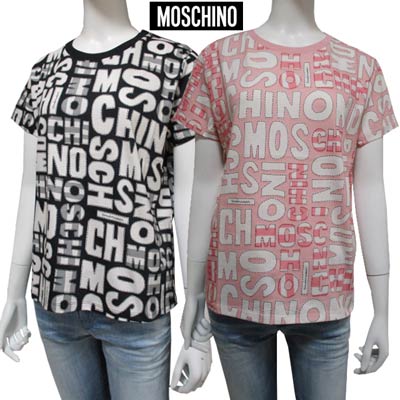 モスキーノ MOSCHINO レディース トップス Tシャツ 半袖 ロゴ 2color 総柄MOSCHINOロゴ ピンク ブラック ZUA1913 9016 1227 1555 (R20900) 221 春夏新作【送料無料】 【smtb-TK】｜ガッツ ブランドショップ