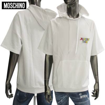モスキーノ MOSCHINO メンズ トップス パーカー フーディ 半袖 チェスト部分マルチカラーMOSCHINO SWIMポップロゴワッペン・ドローストリング部分ロゴ付き半袖プルオーバーパーカー ホワイト A1708 2322 0001 (R38000)  221 春夏新作 【送料無料】 【smtb-TK】