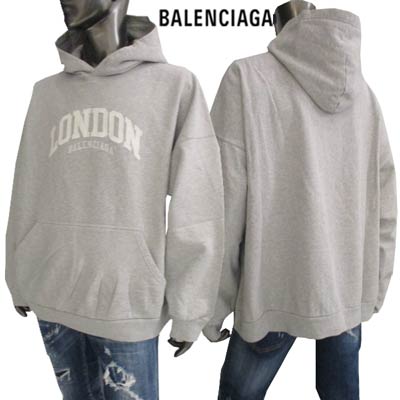 国内発 BALENCIAGA ロゴグレーコットンポケット長袖フーディー 中古・古着通販】BALENCIAGA (バレンシアガ) オーバーサイズロゴ